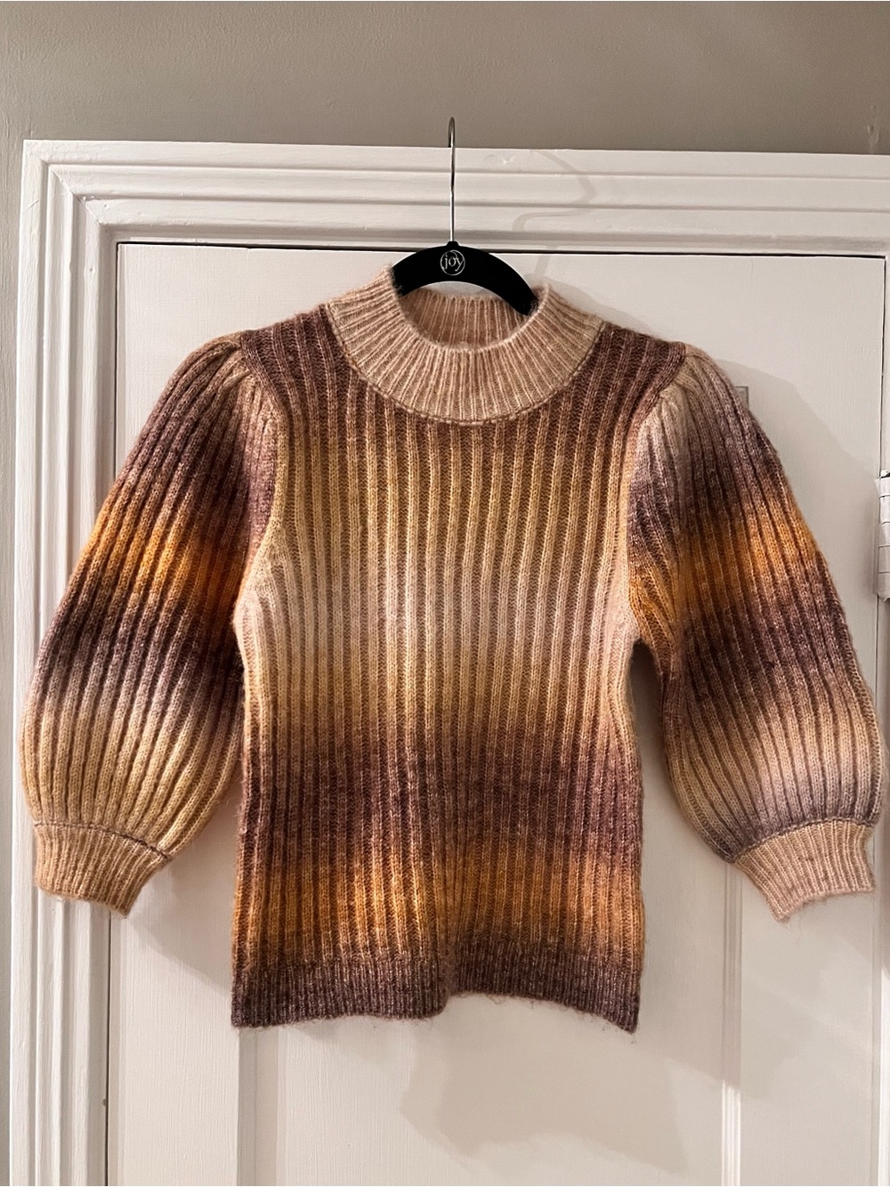 Heartloom Space Dye Ombre Ribbed Puff Sleeve Mock Neck Sweater Size XS